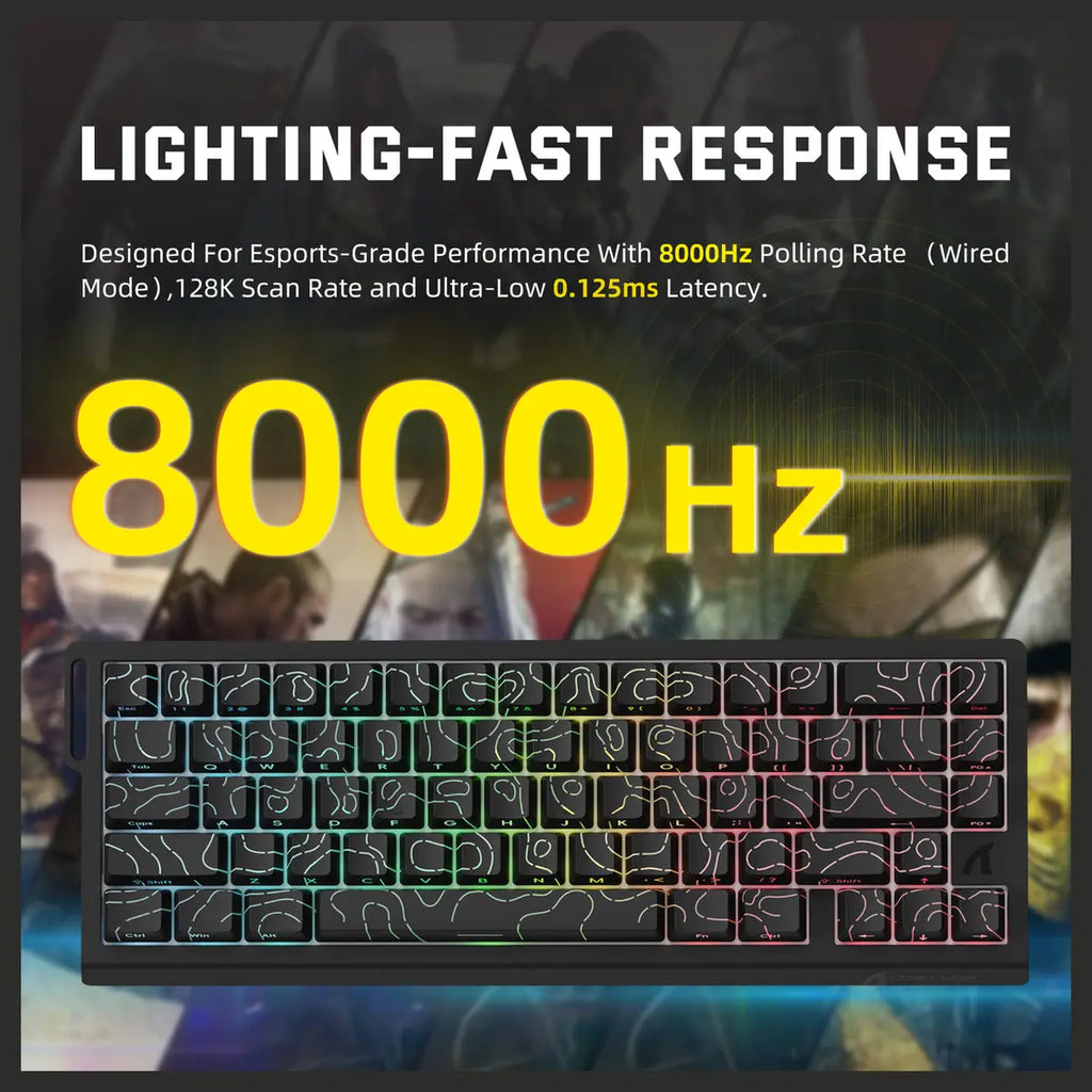 ATTACK SHARK X68PRO HE Wireless Rapid Trigger Keyboard, 60% Tri-Mode Wireless, 8000Hz Polling Rate 0.125ms Latency, 0.01mm RT Accuracy, Adjustable 0.1-3.4mm Actuation, Black Contour Line