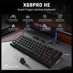 ATTACK SHARK X68PRO HE Wireless Rapid Trigger Keyboard, 60% Tri-Mode Wireless, 8000Hz Polling Rate 0.125ms Latency, 0.01mm RT Accuracy, Adjustable 0.1-3.4mm Actuation, Black Contour Line
