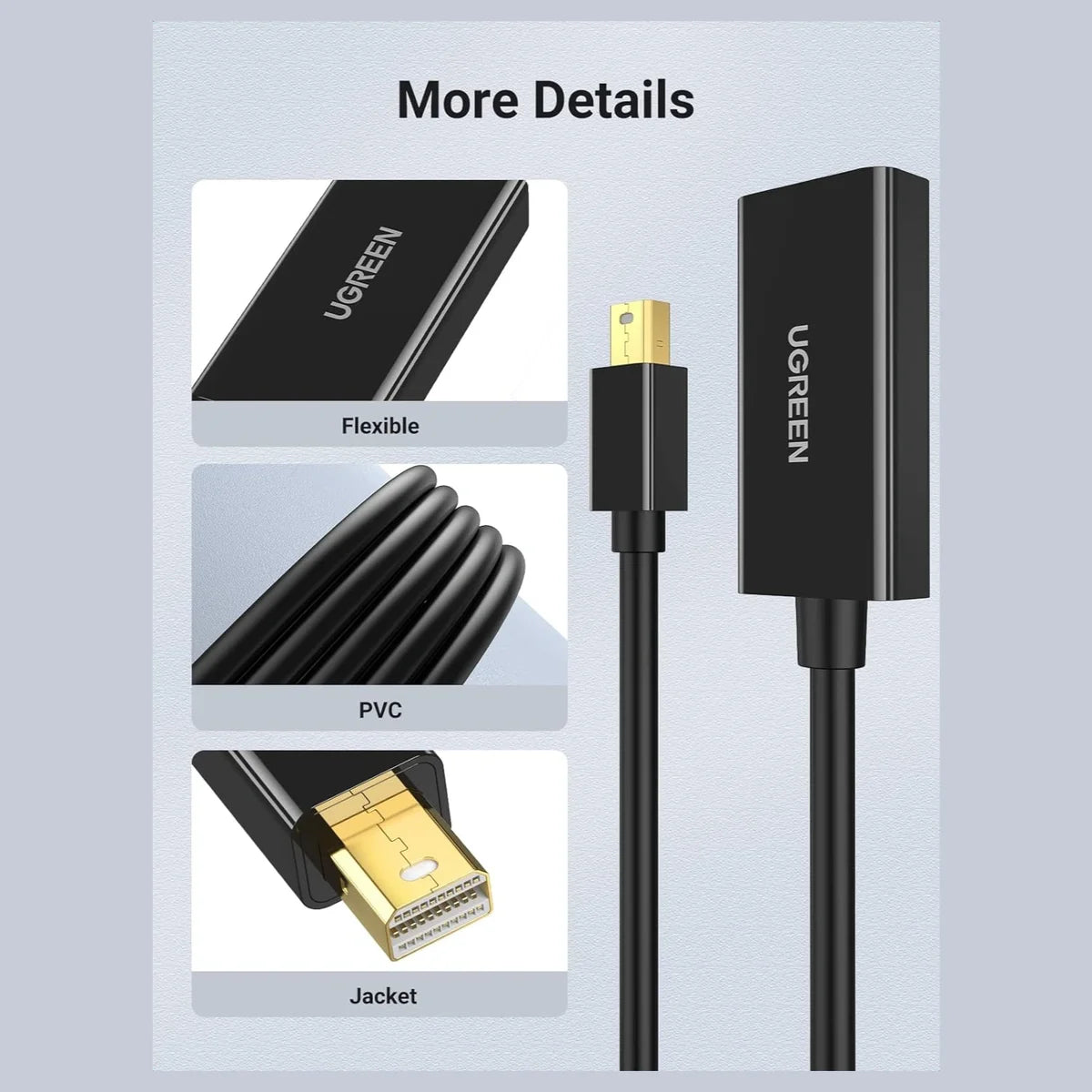 UGREEN 40360 4K Mini DisplayPort to HDMI Adapter, 3840x2160 at 30Hz, Audio and Video, 0.6ft