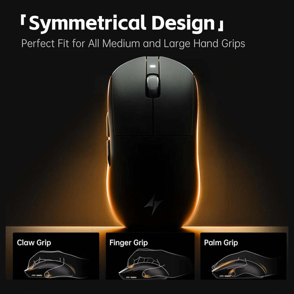 ATK Dragonfly A9 Pro Max Wireless Gaming Mouse, PAW3395 Ultra Sensor, Up to 42,000 DPI, 57g Lightweight, 200Hr Battery, 8K Polling, Tri-Mode, 5 Programmable Buttons, Black