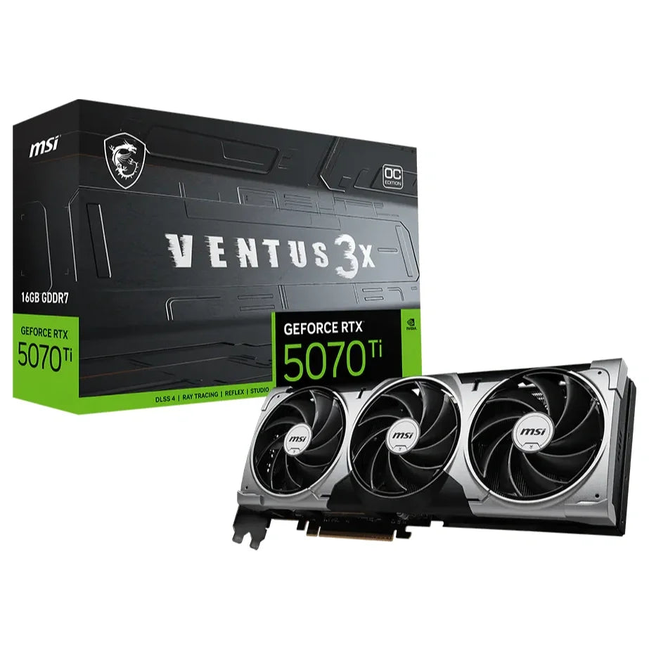 MSI GeForce RTX 5070 Ti 16G VENTUS 3X OC Graphics Card, 16GB GDDR7, 256-Bit, 28Gbps, 8960 CUDA Cores, Boost 2482MHz, PCI Express Gen 5, DisplayPort 2.1b x3, HDMI 2.1b x1, G507T-16V3C