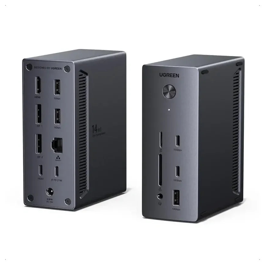 Ugreen Revodok Pro 14-in-1 USB-C Docking Station, Triple 4K Display 2x DisplayPort and 1x HDMI, 100W USB-C Power Delivery, 10Gbps USB-C and USB-A, Gigabit Ethernet, 170MB/s SD and microSD, 3.5mm Audio, 85489