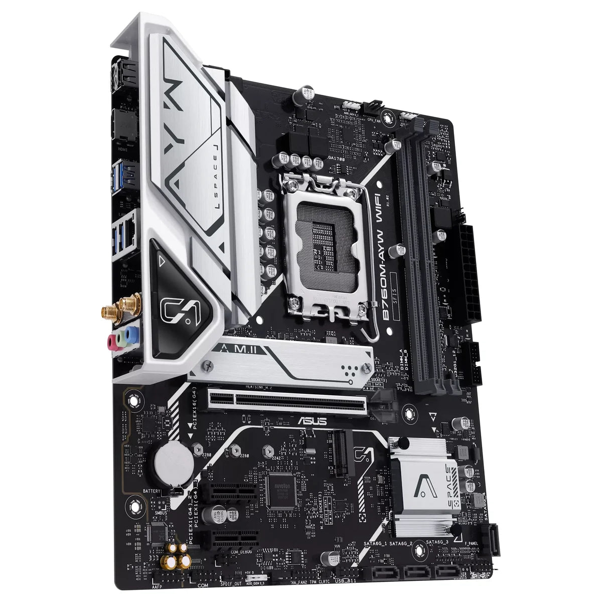 ASUS B760M-AYW WIFI Motherboard, Intel B760 LGA1700 mATX, DDR5, PCIe4.0 With 2x PCIe4.0 M.2, WiFi 6 and Realtek 2.5Gb Ethernet