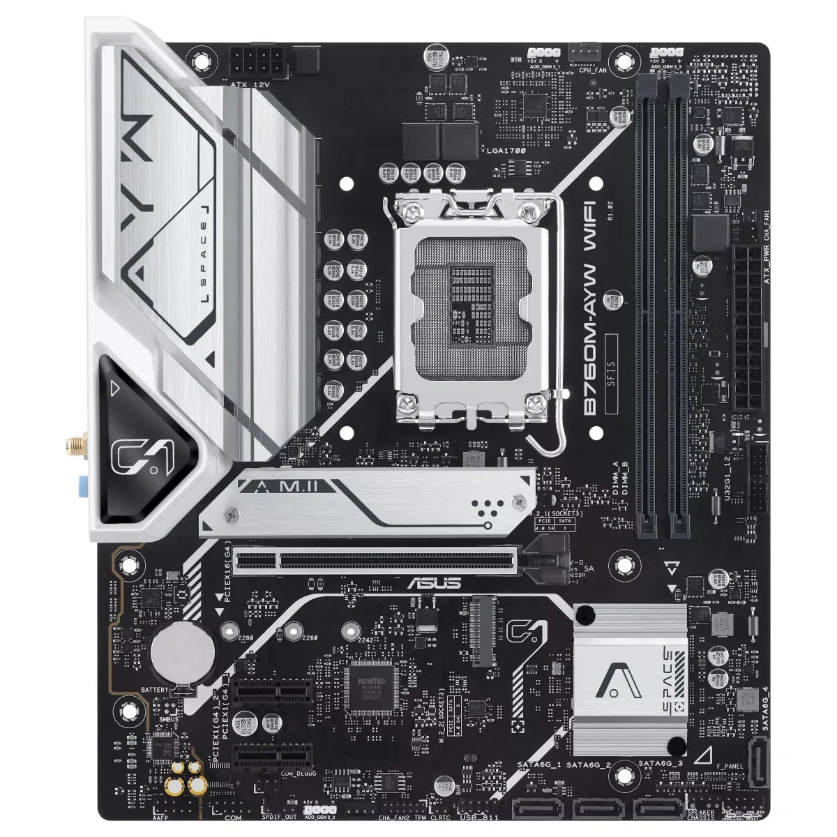 ASUS B760M-AYW WIFI Motherboard, Intel B760 LGA1700 mATX, DDR5, PCIe4.0 With 2x PCIe4.0 M.2, WiFi 6 and Realtek 2.5Gb Ethernet