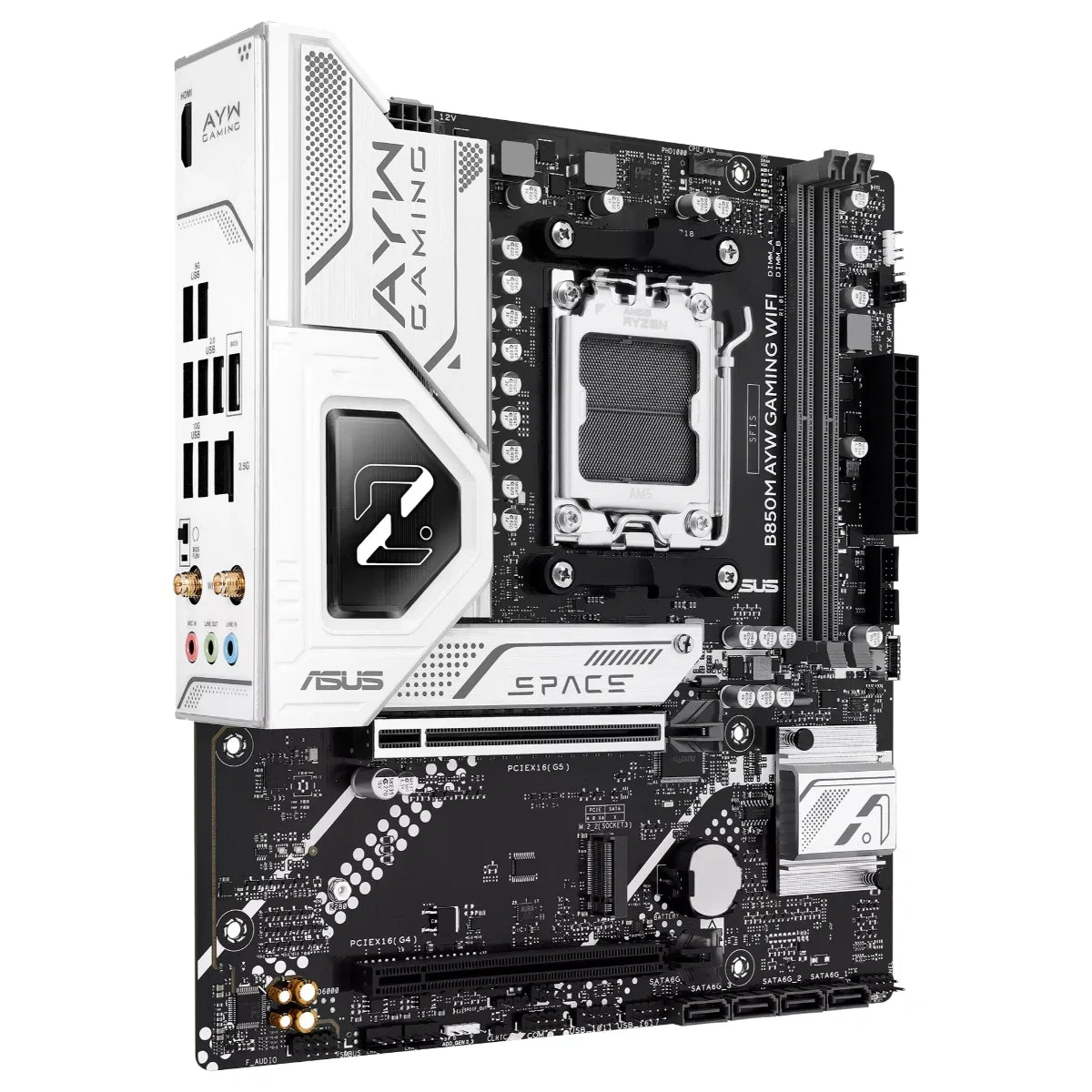 ASUS B850M AYW GAMING WIFI Motherboard, Socket AM5, Micro-ATX, DDR5 Up To 128GB, 2x M.2, Wi-Fi 6, Realtek 2.5Gb Ethernet