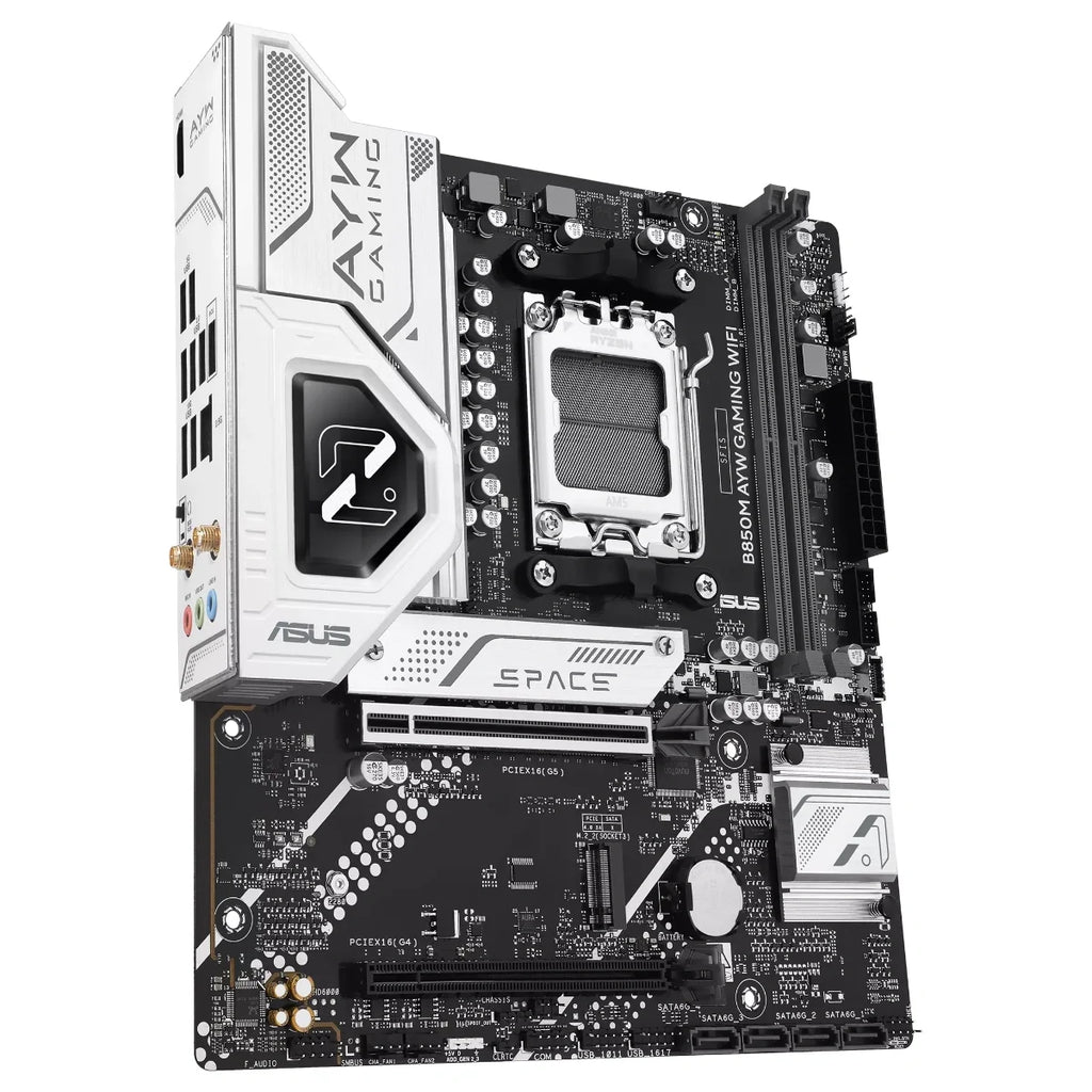ASUS B850M AYW GAMING WIFI Motherboard, Socket AM5, Micro-ATX, DDR5 Up To 128GB, 2x M.2, Wi-Fi 6, Realtek 2.5Gb Ethernet