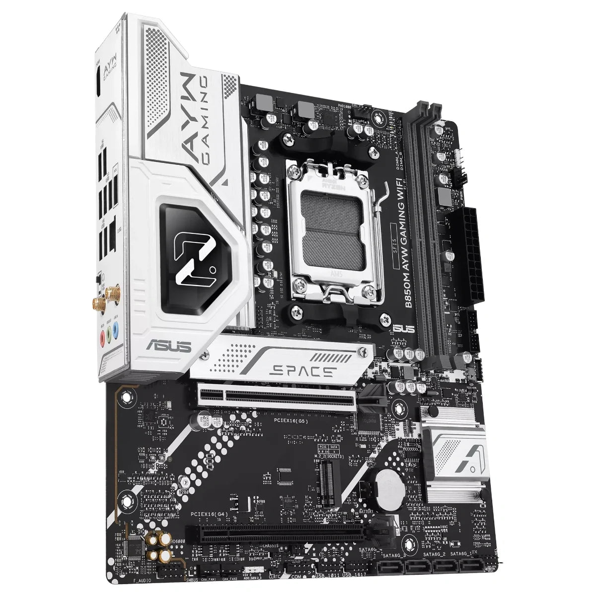 ASUS B850M AYW GAMING WIFI Motherboard, Socket AM5, Micro-ATX, DDR5 Up To 128GB, 2x M.2, Wi-Fi 6, Realtek 2.5Gb Ethernet
