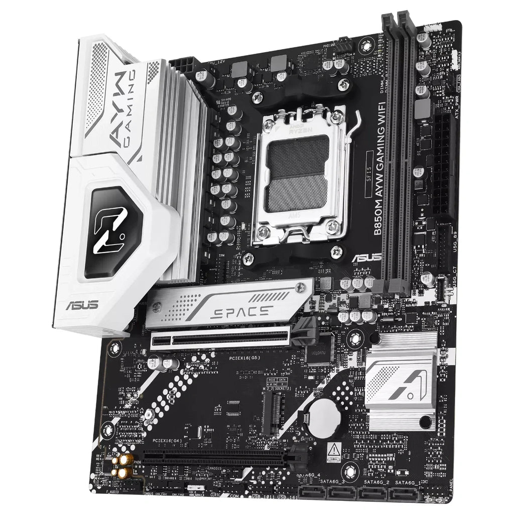 ASUS B850M AYW GAMING WIFI Motherboard, Socket AM5, Micro-ATX, DDR5 Up To 128GB, 2x M.2, Wi-Fi 6, Realtek 2.5Gb Ethernet