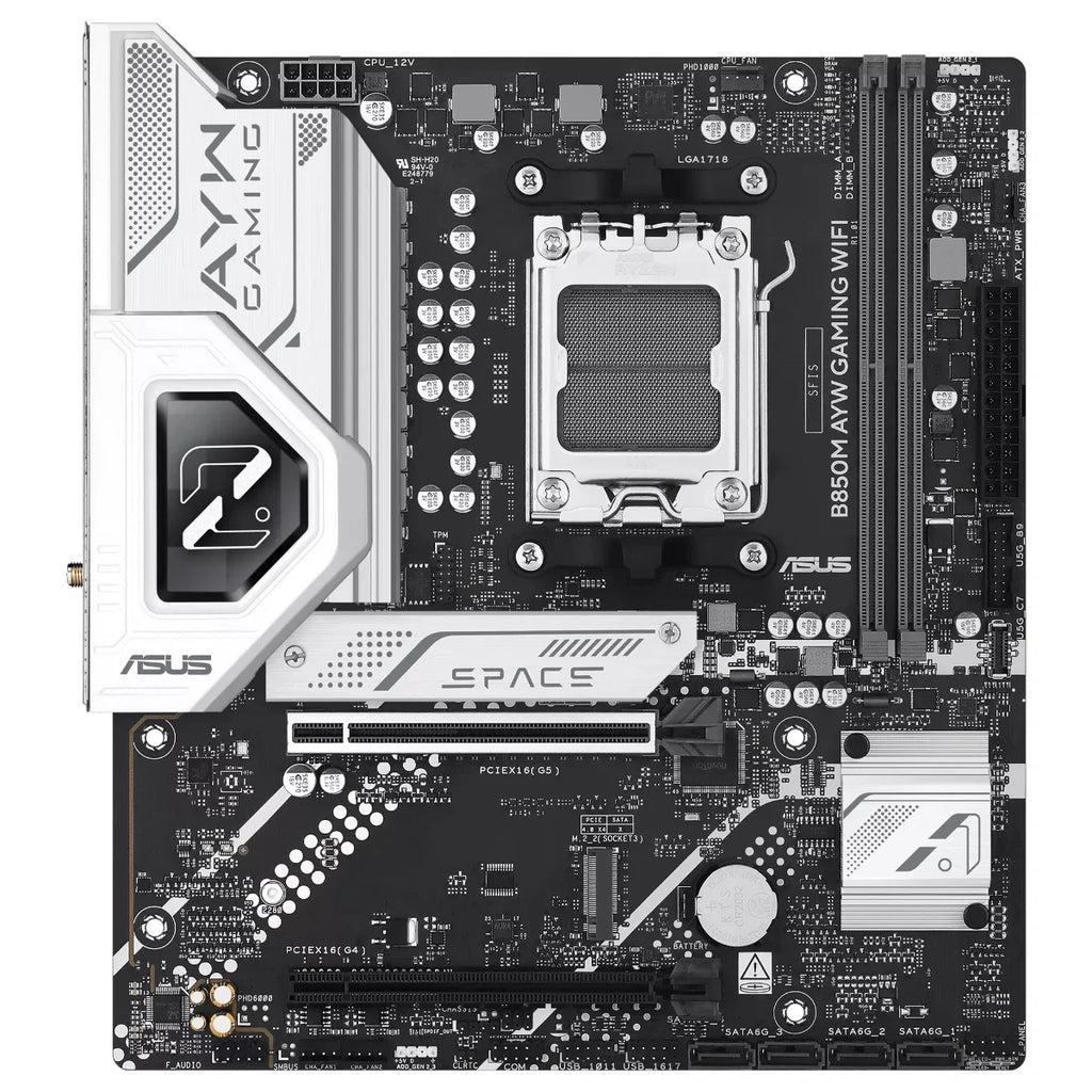 ASUS B850M AYW GAMING WIFI Motherboard, Socket AM5, Micro-ATX, DDR5 Up To 128GB, 2x M.2, Wi-Fi 6, Realtek 2.5Gb Ethernet