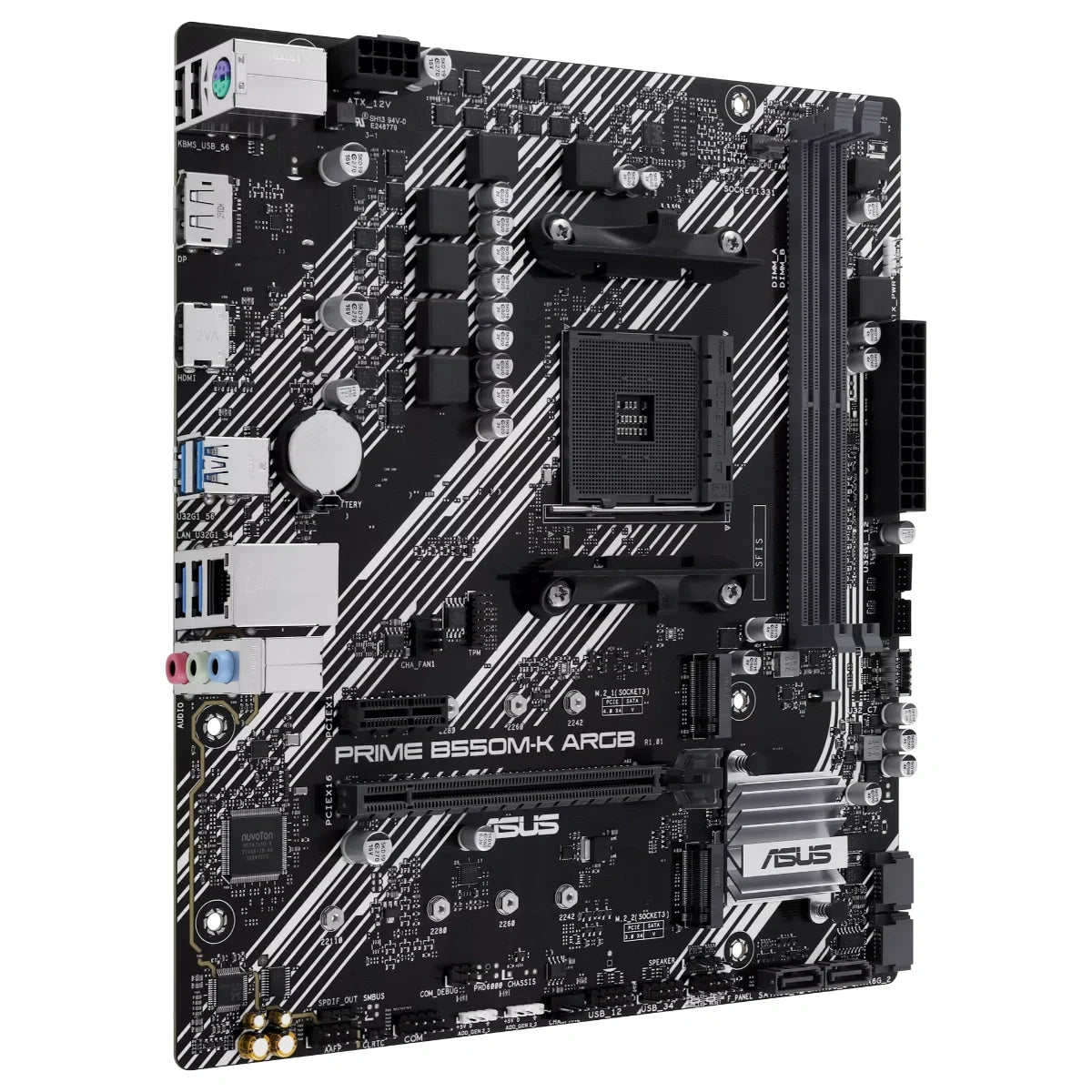 Asus PRIME B550M-K ARGB Motherboard, AMD B550, Ryzen AM4, Micro ATX, Dual M.2, PCIe 4.0, Realtek 1Gb Ethernet, DisplayPort and HDMI, SATA 6Gbps, USB 3.2 Gen 1, Front USB 3.2 Gen 1 Type-C