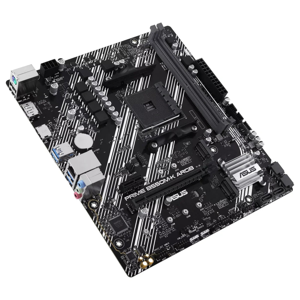 Asus PRIME B550M-K ARGB Motherboard, AMD B550, Ryzen AM4, Micro ATX, Dual M.2, PCIe 4.0, Realtek 1Gb Ethernet, DisplayPort and HDMI, SATA 6Gbps, USB 3.2 Gen 1, Front USB 3.2 Gen 1 Type-C