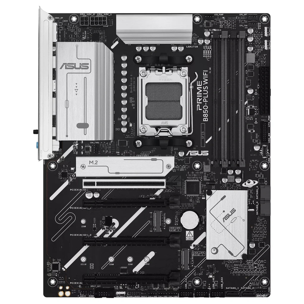 Asus PRIME B850-PLUS WIFI-CSM Motherboard, Socket AM5, AMD B850 Chipset, 4xDDR5 Up To 256GB 8000+MT/s OC, 3xM.2 and 4xSATA 6Gb/s, Wi-Fi 6E and Bluetooth V5.3