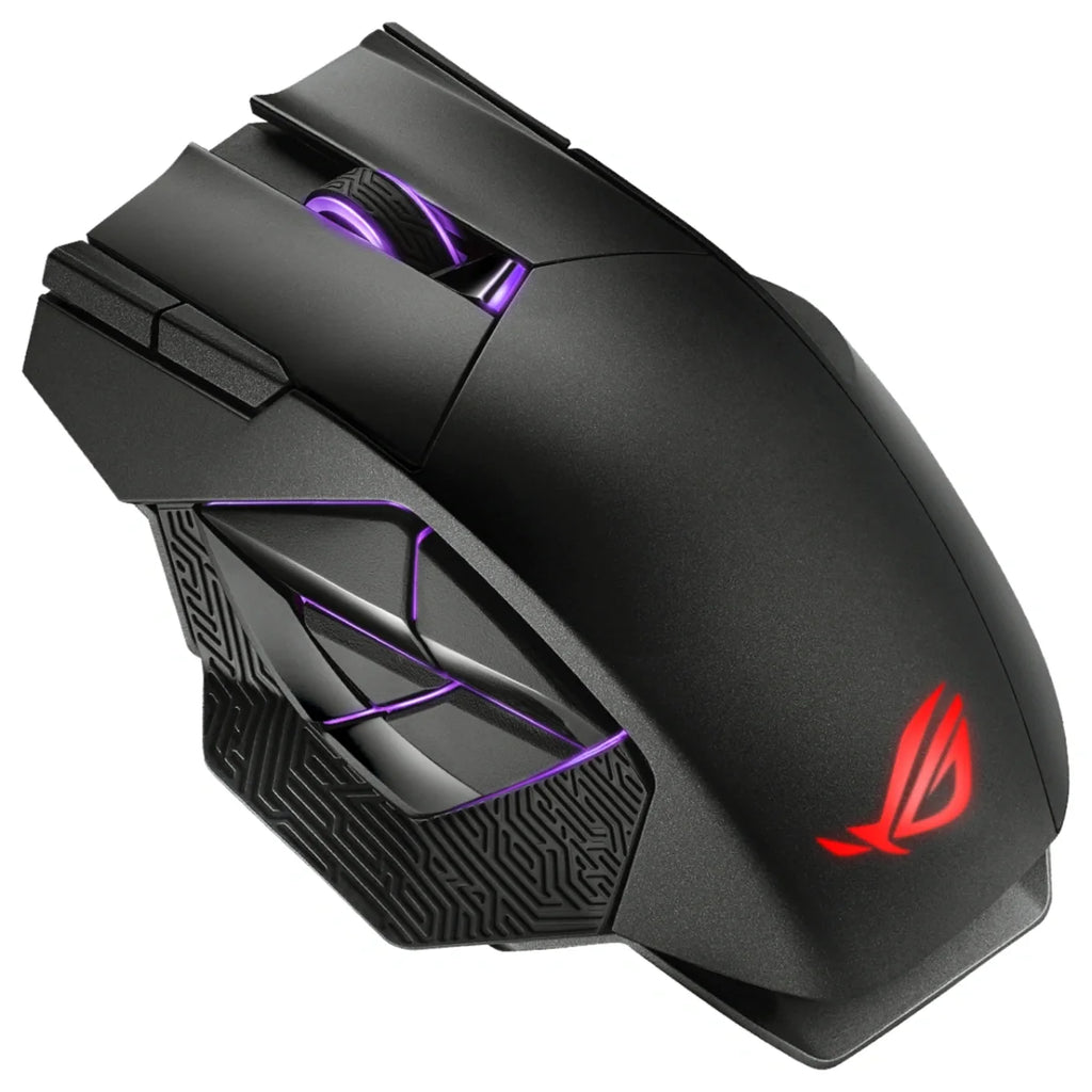 Asus ROG Spatha X Gaming Mouse, Wireless Dual-Mode Wired or 2.4GHz, 19000 DPI Optical Sensor, 1000Hz Polling Rate, 12 Programmable Buttons, Magnetic Charging Stand, Aura Sync RGB Lighting