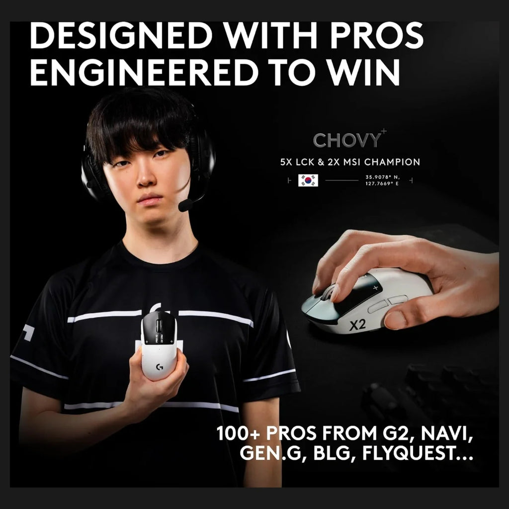 Logitech G PRO X2 SUPERSTRIKE Wireless Gaming Mouse, HERO 2 Sensor Up To 44,000 DPI, 8kHz Polling, 61g Ultra Lightweight, USB-C, for PC and Mac, Black/White