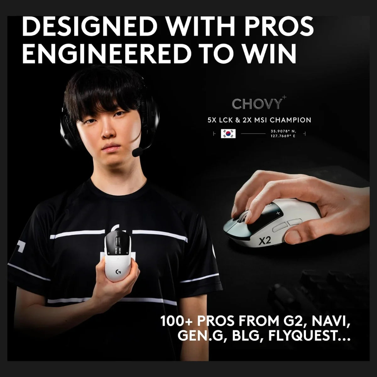 Logitech G PRO X2 SUPERSTRIKE Wireless Gaming Mouse, HERO 2 Sensor Up To 44,000 DPI, 8kHz Polling, 61g Ultra Lightweight, USB-C, for PC and Mac, Black/White
