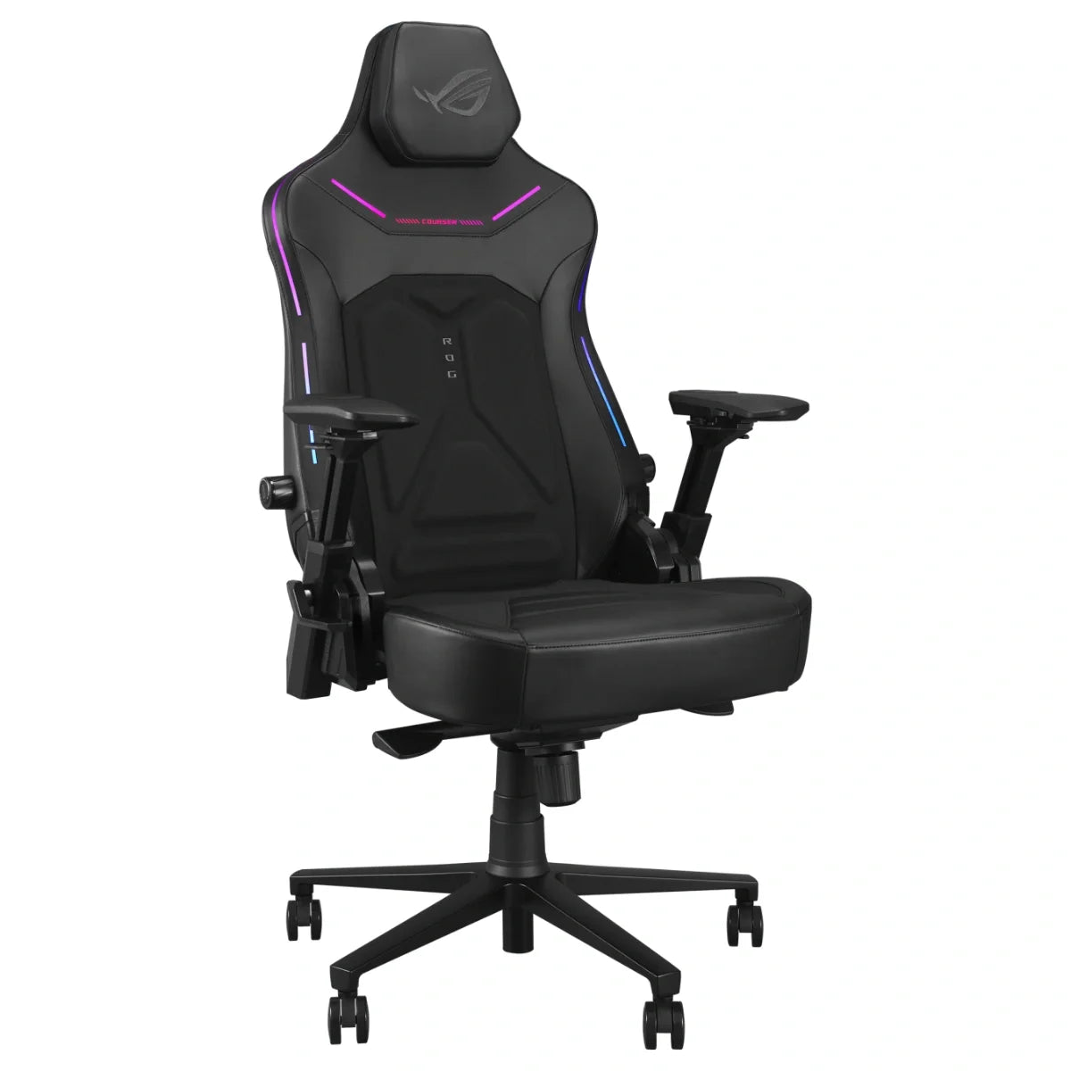 ASUS ROG Courser Gaming Chair, Dynamic Synchronized Recline, Up To 155 Degree Recline, 4D Armrests, Adjustable Lumbar Support, Detachable Magnetic Headrest, Ultrawide Seat, Concealed Aura RGB Lighting