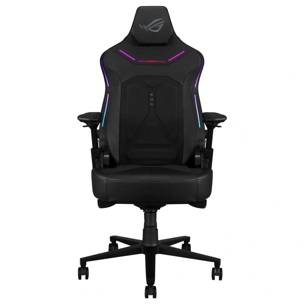 ASUS ROG Courser Gaming Chair, Dynamic Synchronized Recline, Up To 155 Degree Recline, 4D Armrests, Adjustable Lumbar Support, Detachable Magnetic Headrest, Ultrawide Seat, Concealed Aura RGB Lighting