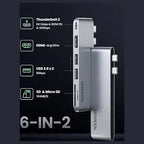 Ugreen USB-C 6-in-2 Hub for MacBook Pro and Air, 4K HDMI 30Hz, Thunderbolt 3, 100W PD, 2 USB 3.0 5Gbps, SD and TF 100MB/S, 80856