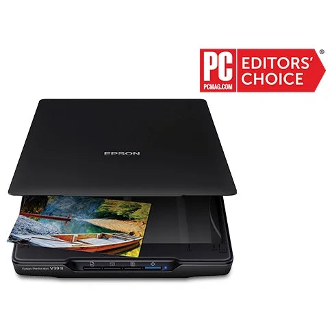 Epson Perfection V39 II Color Photo and Document Flatbed Scanner, 4800 DPI Optical Resolution, USB-Powered, High-Rise Removable Lid, Built-In Kickstand