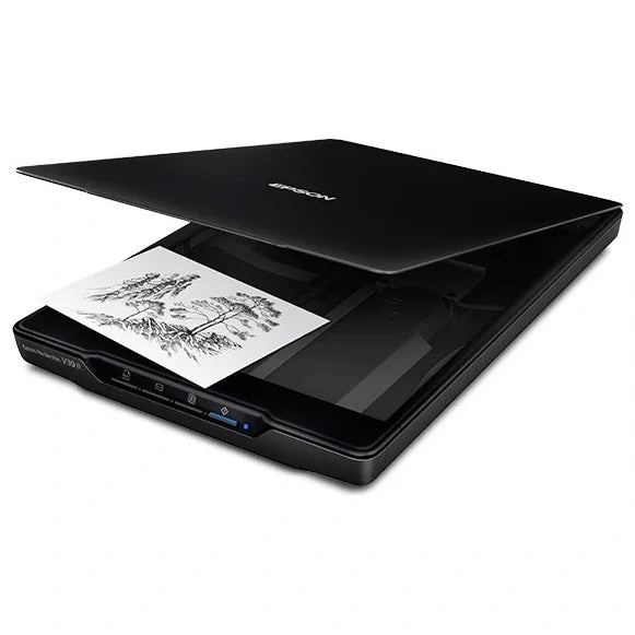 Epson Perfection V39 II Color Photo and Document Flatbed Scanner, 4800 DPI Optical Resolution, USB-Powered, High-Rise Removable Lid, Built-In Kickstand