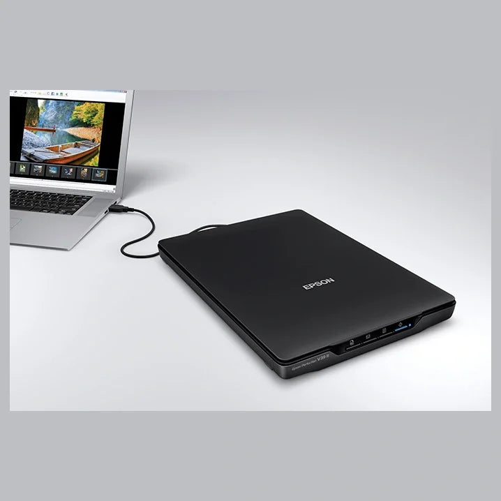 Epson Perfection V39 II Color Photo and Document Flatbed Scanner, 4800 DPI Optical Resolution, USB-Powered, High-Rise Removable Lid, Built-In Kickstand