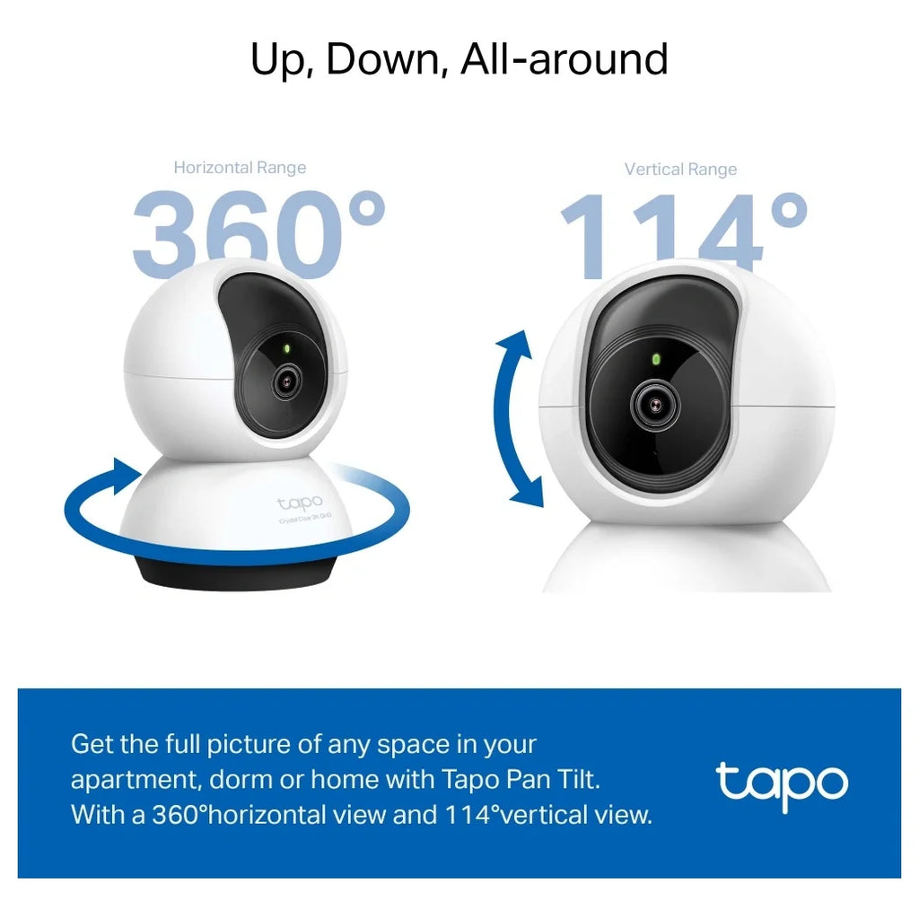 TP-Link Tapo C220 Pan and Tilt AI Home Security Wi-Fi Camera, 2K 4MP QHD, 360 Degree Horizontal and 114 Degree Vertical, Night Vision Up to 30ft, Two-Way Audio