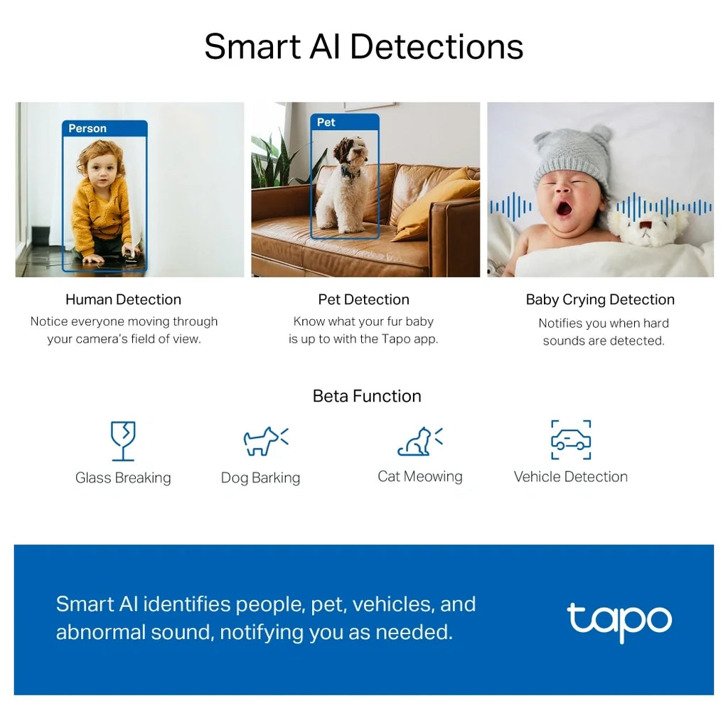 TP-Link Tapo C220 Pan and Tilt AI Home Security Wi-Fi Camera, 2K 4MP QHD, 360 Degree Horizontal and 114 Degree Vertical, Night Vision Up to 30ft, Two-Way Audio