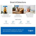 TP-Link Tapo C220 Pan and Tilt AI Home Security Wi-Fi Camera, 2K 4MP QHD, 360 Degree Horizontal and 114 Degree Vertical, Night Vision Up to 30ft, Two-Way Audio