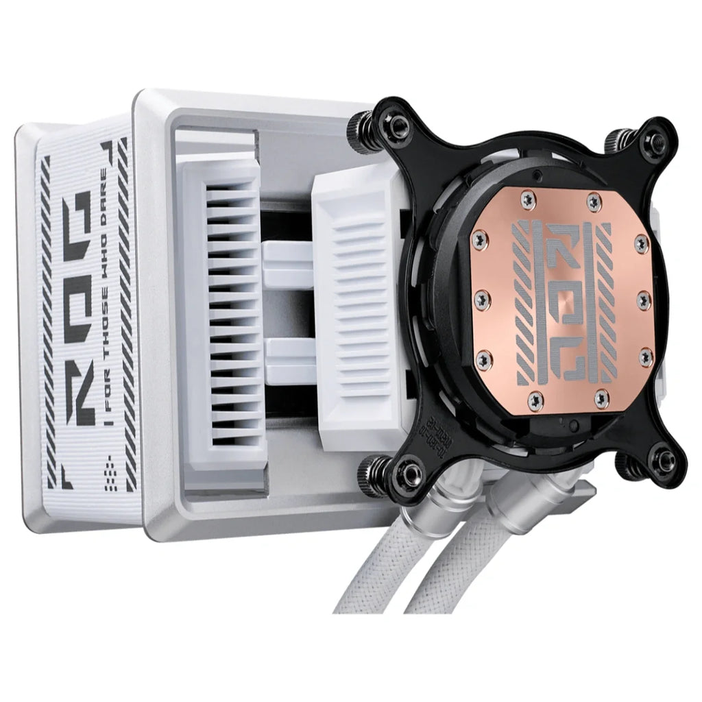 ASUS ROG Ryuo IV SLC 360 ARGB White Edition CPU Liquid Cooler, 6.67" AMOLED Display, 360mm Radiator, 3x120mm PWM Fans 800-2650RPM, AM5 and LGA 1851, White
