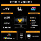 ASUS TUF Gaming VG27UQEL5A 27 Inch 4K 3840 x 2160 Fast IPS Monitor, Dual Mode 4K 80Hz or FHD 310Hz, 0.3ms GTG, ELMB, G-SYNC Compatible and FreeSync, 120% sRGB