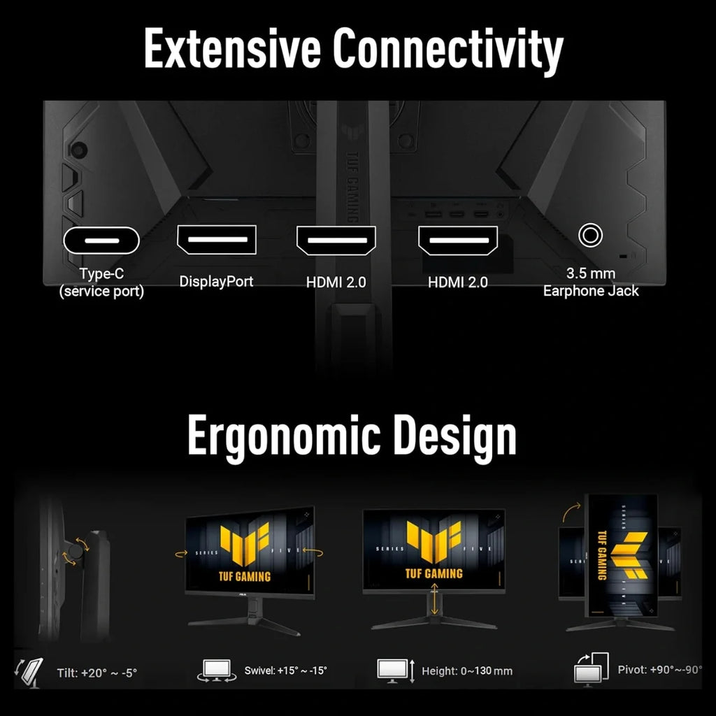 ASUS TUF Gaming VG27UQEL5A 27 Inch 4K 3840 x 2160 Fast IPS Monitor, Dual Mode 4K 80Hz or FHD 310Hz, 0.3ms GTG, ELMB, G-SYNC Compatible and FreeSync, 120% sRGB
