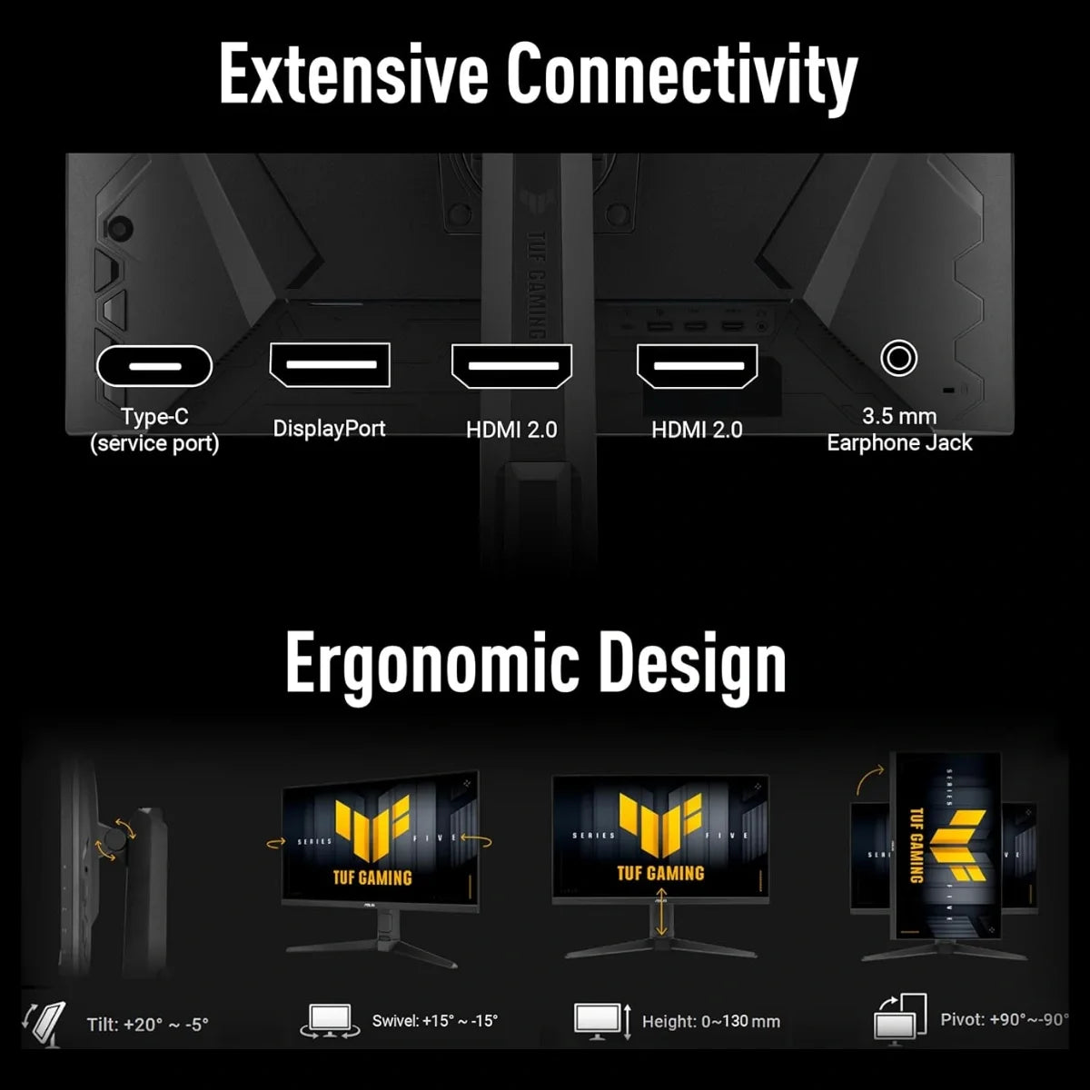 ASUS TUF Gaming VG27UQEL5A 27 Inch 4K 3840 x 2160 Fast IPS Monitor, Dual Mode 4K 80Hz or FHD 310Hz, 0.3ms GTG, ELMB, G-SYNC Compatible and FreeSync, 120% sRGB
