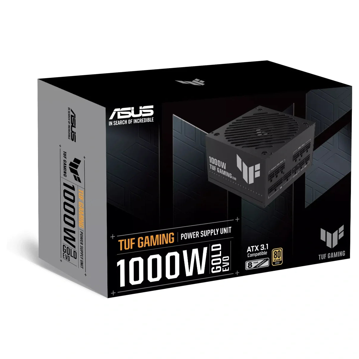 ASUS TUF Gaming 1000W Gold EVO Power Supply, 80 PLUS Gold, ATX 3.1 and PCIe 5.1 Compatible, Active PFC, Dual-Ball Fan Bearings, Protective PCB Coating, TUF-GAMING-1000G-EVO