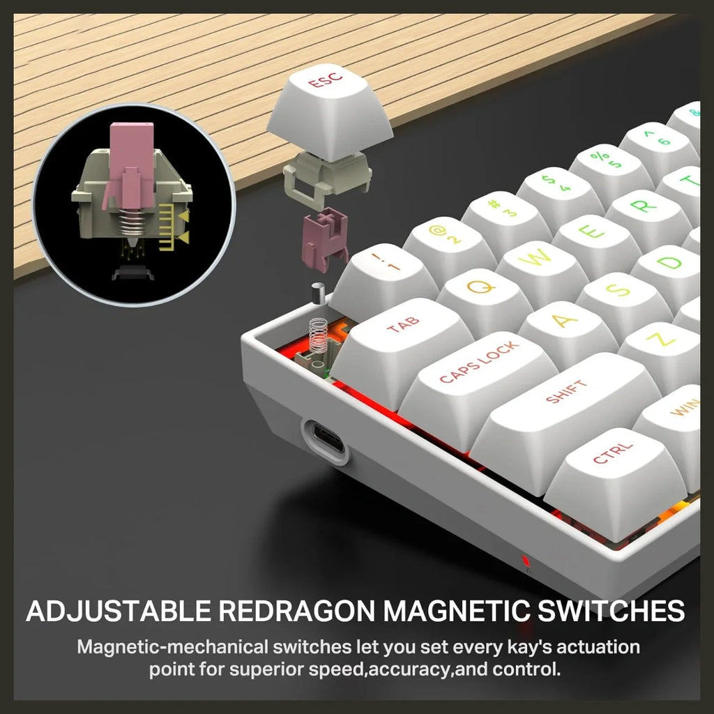 E-YOOSO HZ-68 Rapid Trigger Mechanical Keyboard with Hall Effect, Adjustable Magnetic Switch, RGB Backlit, Doubleshot PBT Keycaps, 68-Key Layout, 8000Hz Polling Rate, White