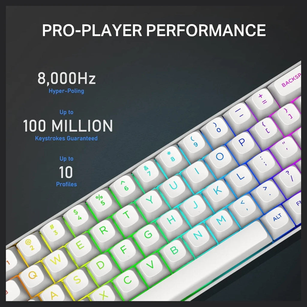 E-YOOSO HZ-68 Rapid Trigger Mechanical Keyboard with Hall Effect, Adjustable Magnetic Switch, RGB Backlit, Doubleshot PBT Keycaps, 68-Key Layout, 8000Hz Polling Rate, White
