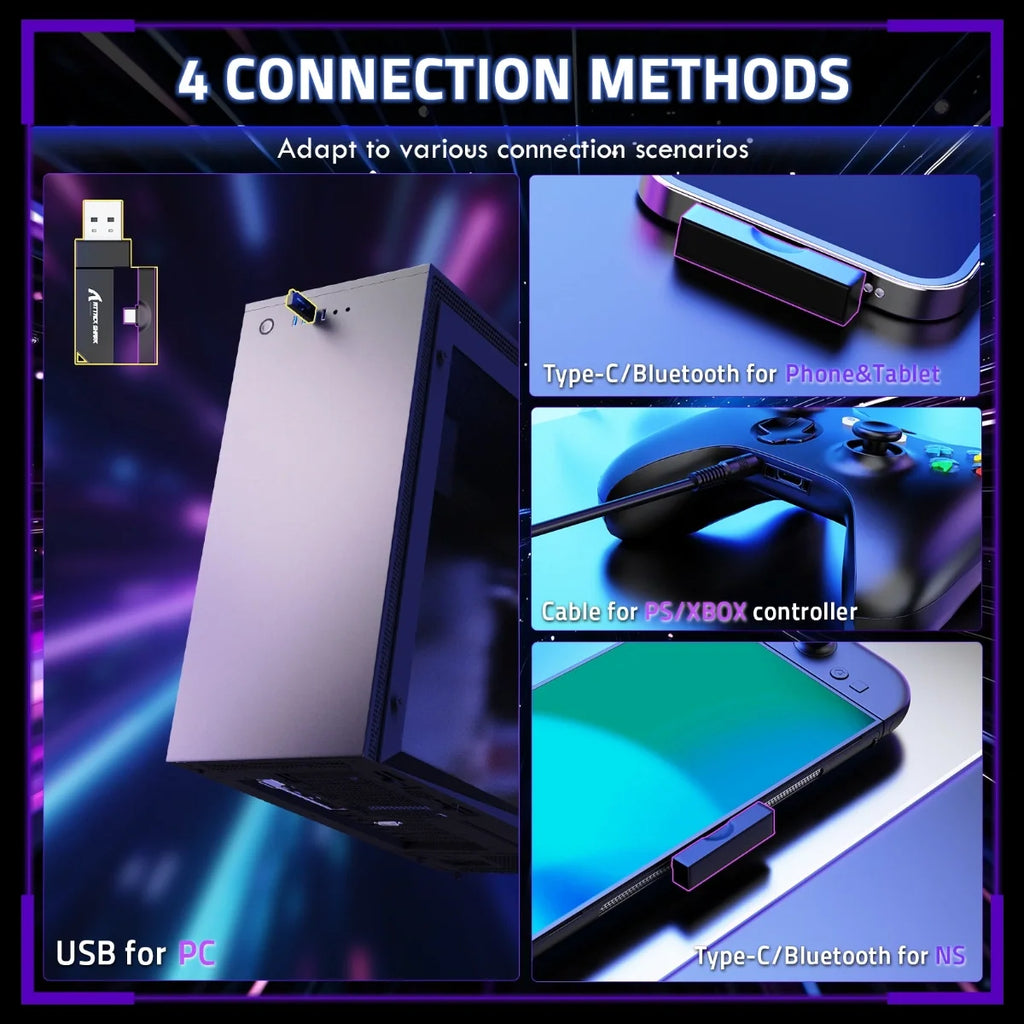 ATTACK SHARK L80 PRO Wireless Gaming Headset, 20ms Ultra-Low Latency, Dual Microphone System, Tri-Mode Bluetooth 5.3 2.4Ghz Wired, 40mm Speaker Drivers, 300mAh Battery