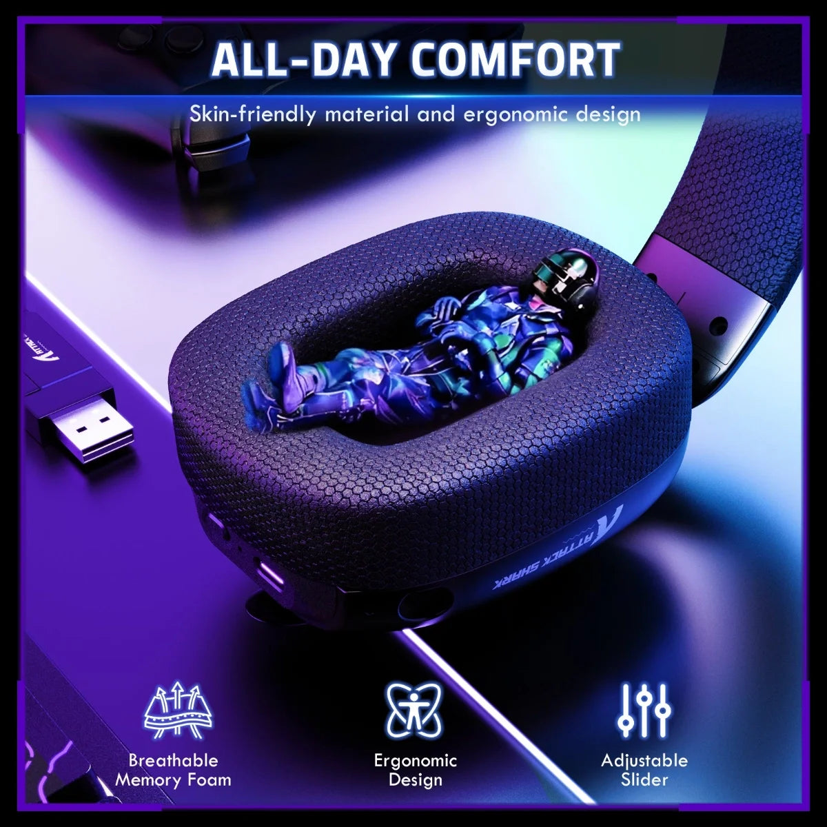ATTACK SHARK L80 PRO Wireless Gaming Headset, 20ms Ultra-Low Latency, Dual Microphone System, Tri-Mode Bluetooth 5.3 2.4Ghz Wired, 40mm Speaker Drivers, 300mAh Battery
