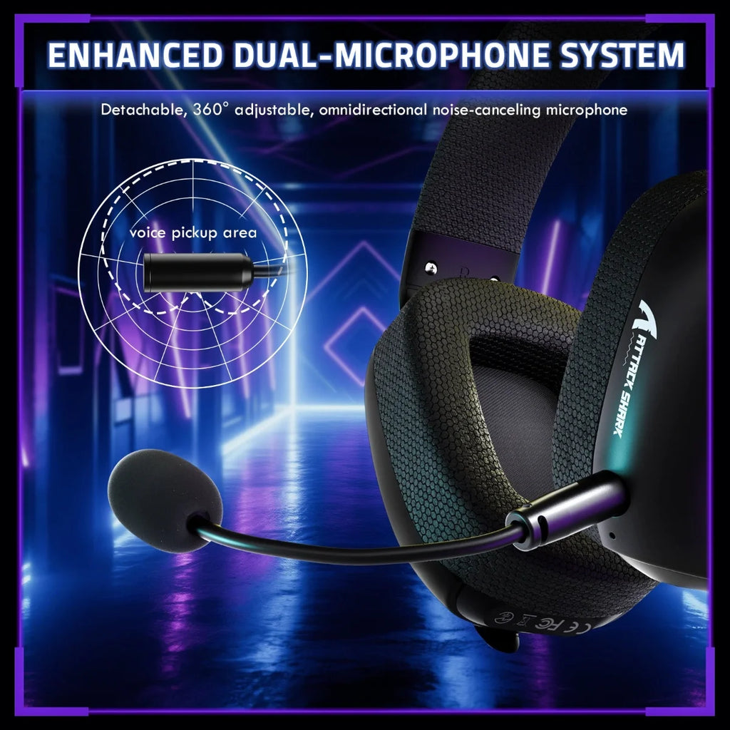 ATTACK SHARK L80 PRO Wireless Gaming Headset, 20ms Ultra-Low Latency, Dual Microphone System, Tri-Mode Bluetooth 5.3 2.4Ghz Wired, 40mm Speaker Drivers, 300mAh Battery