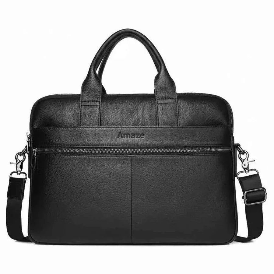 AMAZE A925 Executive Original Leather Bag, Fits Up to 15.6 Inches Laptop, Padded Laptop Compartment, 100% Original Premium Leather, Black