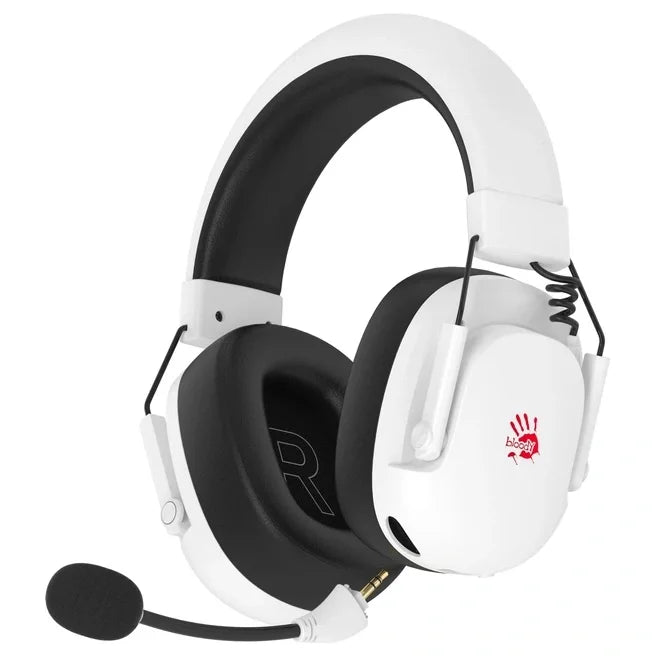 Bloody GR585 Gaming Wireless Headset, 2.4GHz Wireless and Bluetooth V5.3 and 3.5mm Wired Audio, 50mm Speaker Unit, 80H Playtime, 7-Color Backlit, White