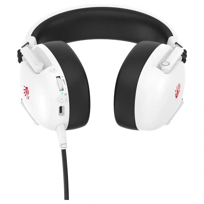 Bloody GR585 Gaming Wireless Headset, 2.4GHz Wireless and Bluetooth V5.3 and 3.5mm Wired Audio, 50mm Speaker Unit, 80H Playtime, 7-Color Backlit, White