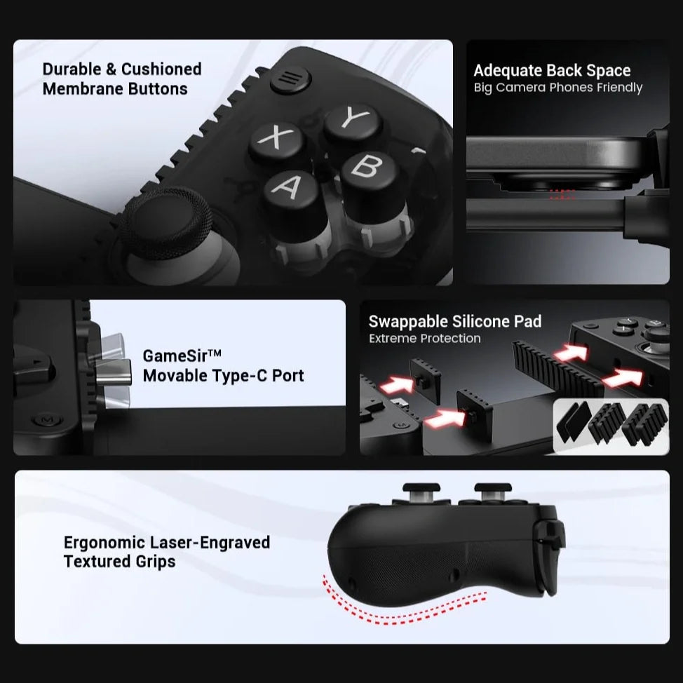 GameSir X5 Lite Mobile Gaming Controller for Android, Hall Effect Joystick, Stretchable up to 213mm, Type-C Connection, Pass-through Charging, Black