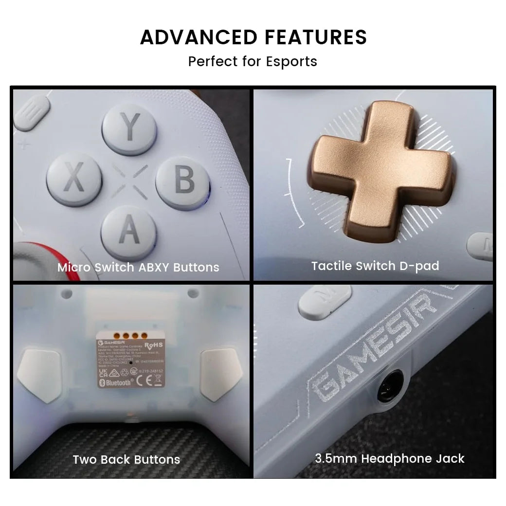 GameSir Cyclone 2 Multiplatform Wireless Controller, TMR Electromagnetic Joysticks, Hall Effect Switch Triggers, 1000Hz Report Rate, 6-Axis Gyro, White