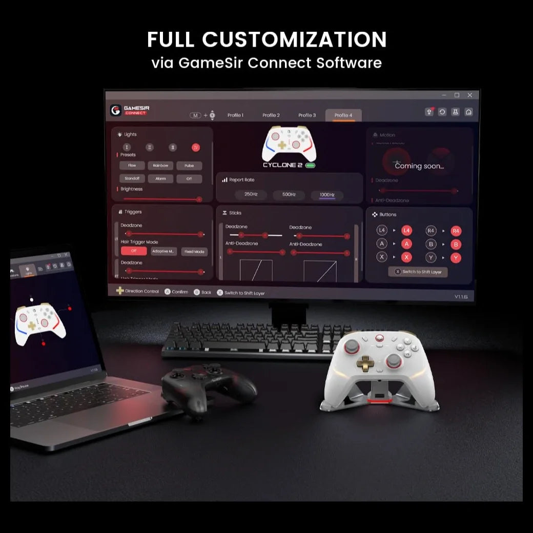 GameSir Cyclone 2 Wireless PC Controller, 1000Hz, TMR Joysticks, Hall Effect and Micro 2-in-1 Triggers, Charging Dock, Black