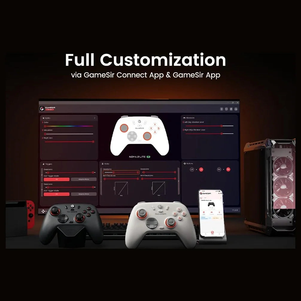 GameSir Nova Lite 2 Wireless PC Controller, Hall Effect Sticks And Triggers, 2.4G And Wired 1000Hz Polling Rate, Remappable Buttons, Grey