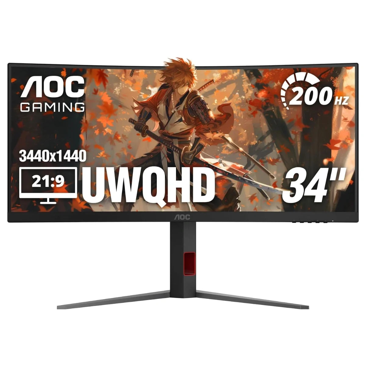 AOC CU34G4H 34 Inch Curved Gaming Monitor, 3440x1440 UWQHD VA 200Hz, 0.3ms MPRT, Adaptive-Sync and HDR Ready, DP1.4 and HDMI2.0