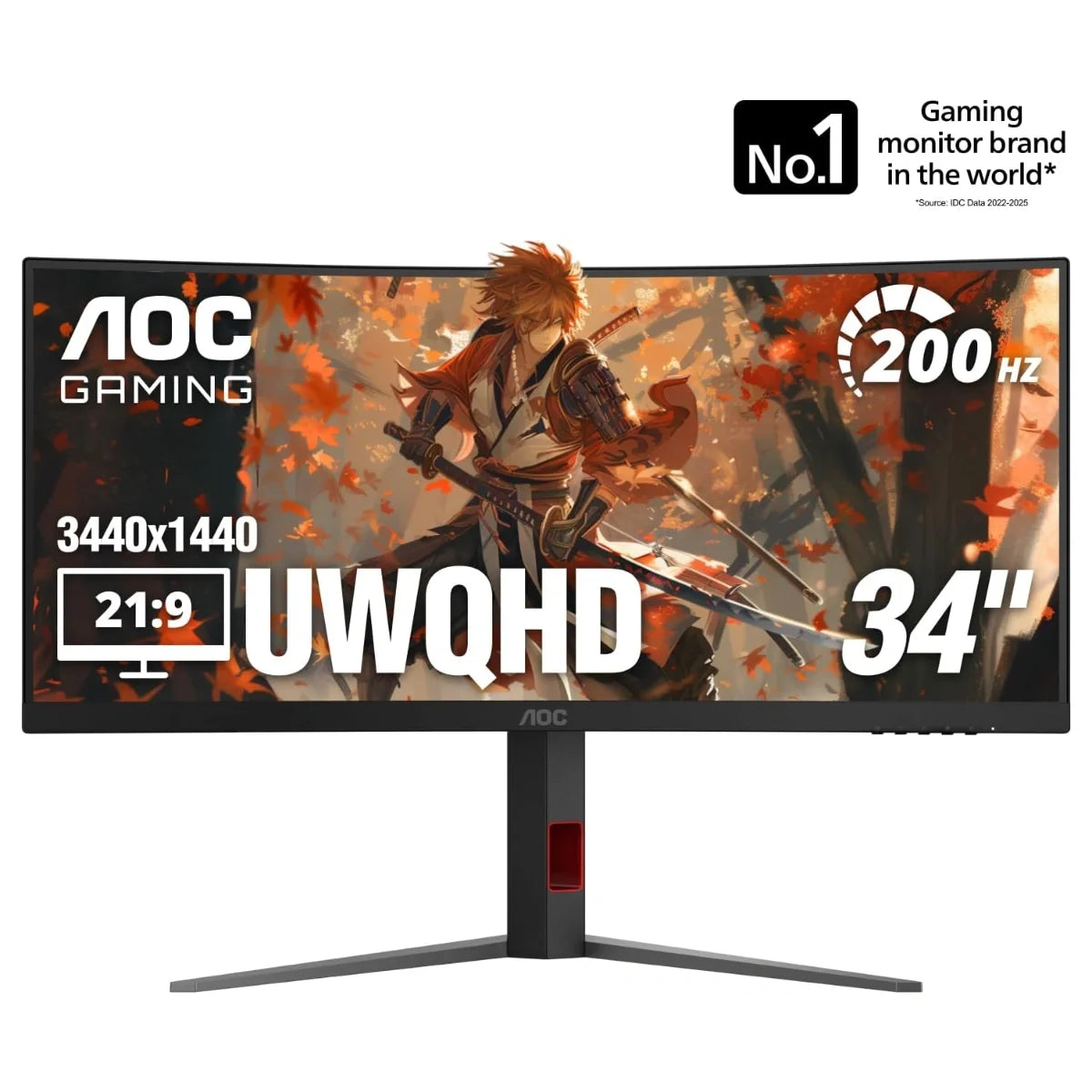 AOC CU34G4H 34 Inch Curved Gaming Monitor, 3440x1440 UWQHD VA 200Hz, 0.3ms MPRT, Adaptive-Sync and HDR Ready, DP1.4 and HDMI2.0