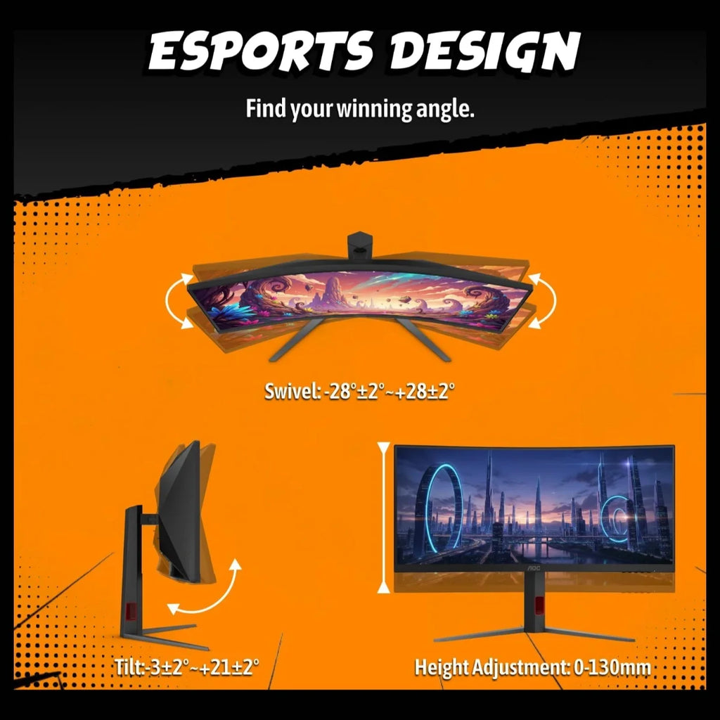 AOC CU34G4H 34 Inch Curved Gaming Monitor, 3440x1440 UWQHD VA 200Hz, 0.3ms MPRT, Adaptive-Sync and HDR Ready, DP1.4 and HDMI2.0