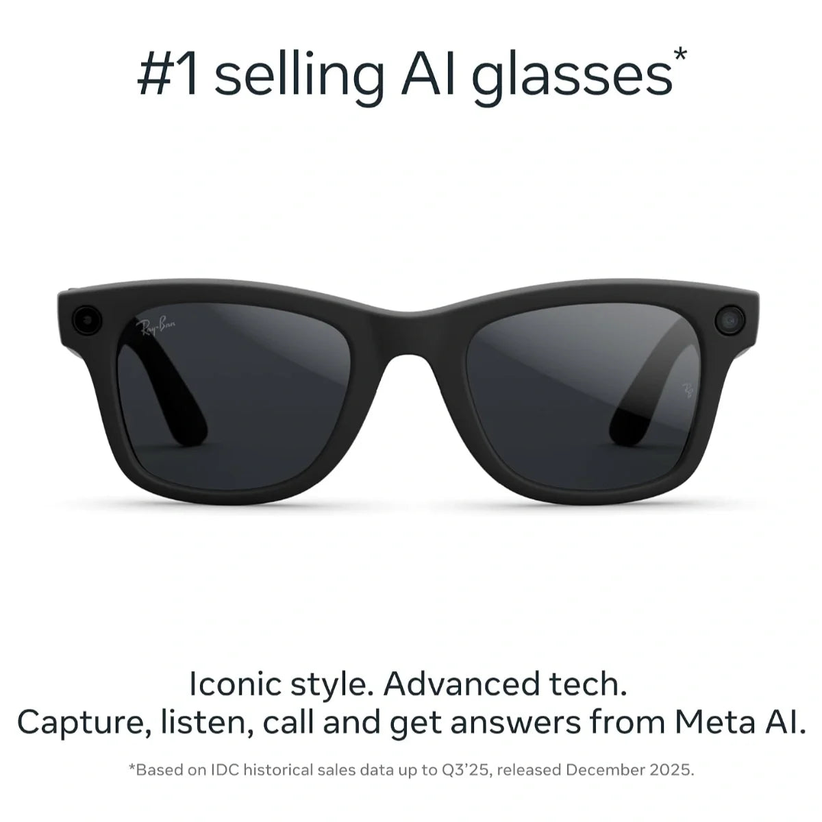 Meta Ray-Ban Gen 2 Wayfarer Large Smart AI Glasses, 3K Ultra HD Video Recording, 12MP Ultra-Wide Camera, Up to 8 Hours Battery Life, Transitions Grey Lenses, RW4012, Polar Gradient Graphite