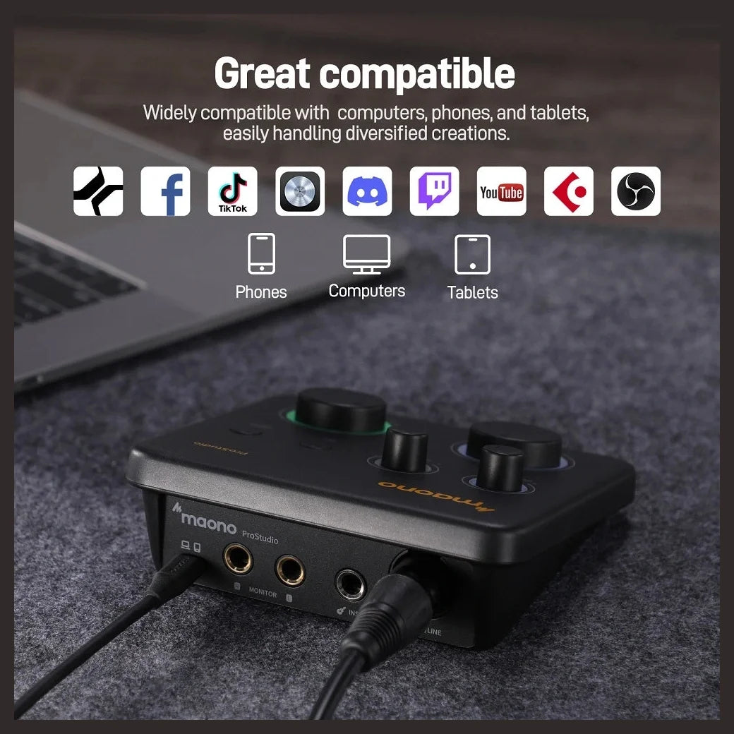 Maono PS22 Lite Audio Interface, Wireless Lavailar Microphone for Content Creation